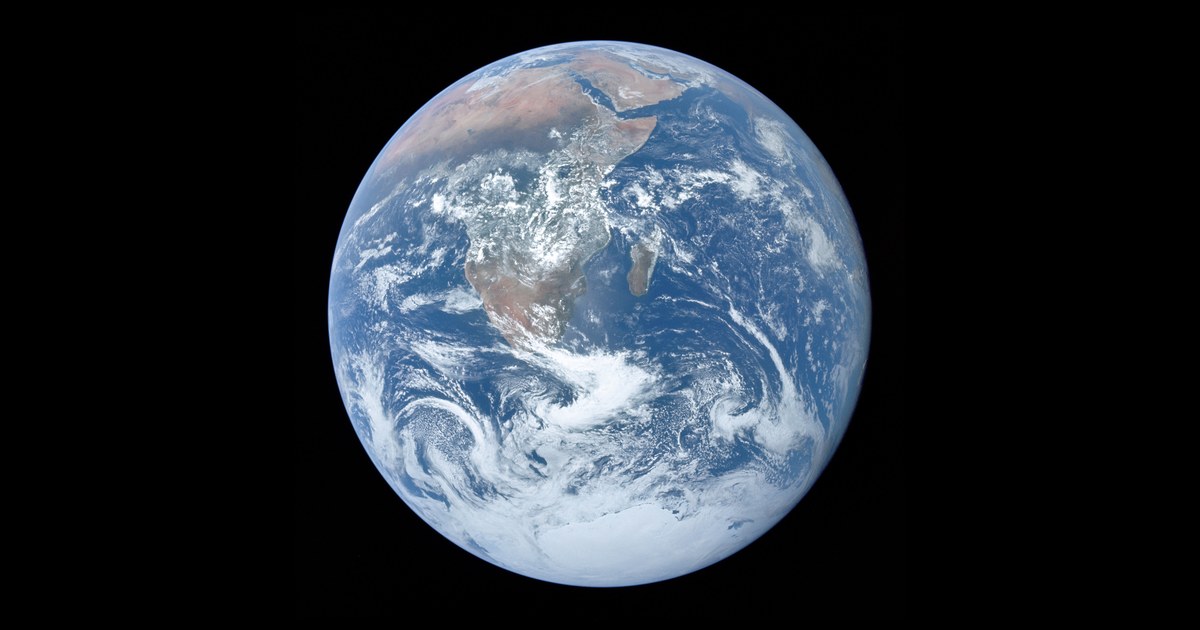 Full view of Earth from space with Africa and the Arabian Peninsula, photographed by the Apollo 17 crew in December 1972