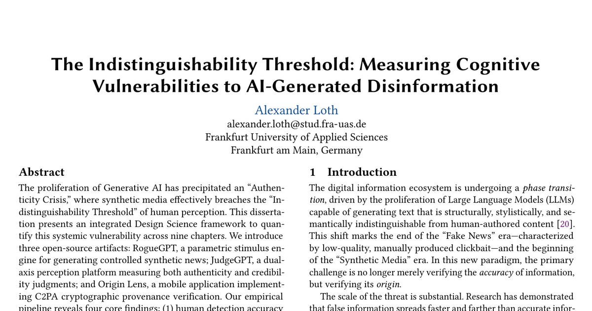 The Indistinguishability Threshold: My PhD Symposium Paper at WebSci ’26